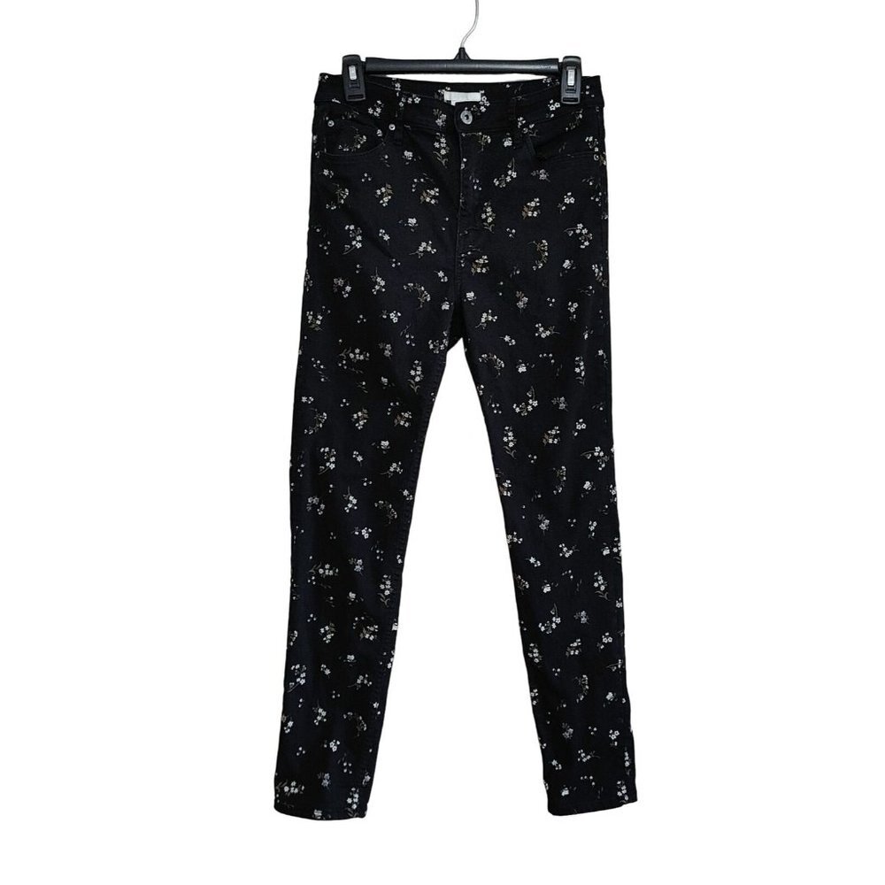 H&M Jeans Womens Floral Black Size 10 Stretch Mid Rise Skinny Leg